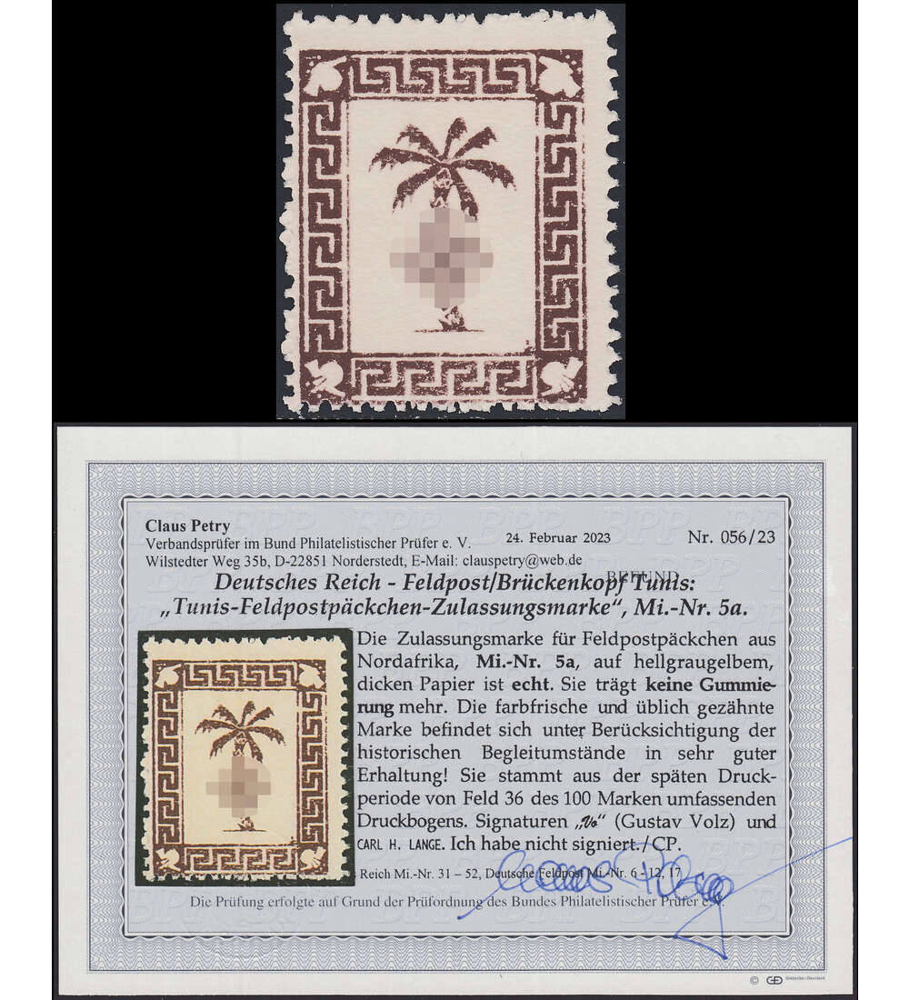 Deutsches Reich - Feldpost Nr. 5 ungestempelt mit Attest