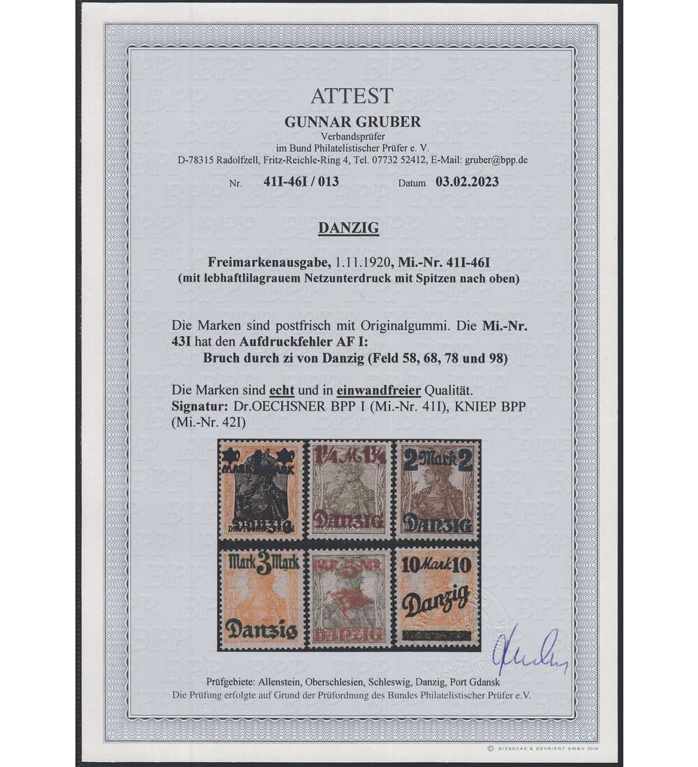 Danzig Nr. 41-46 I postfrisch ** mit Attest