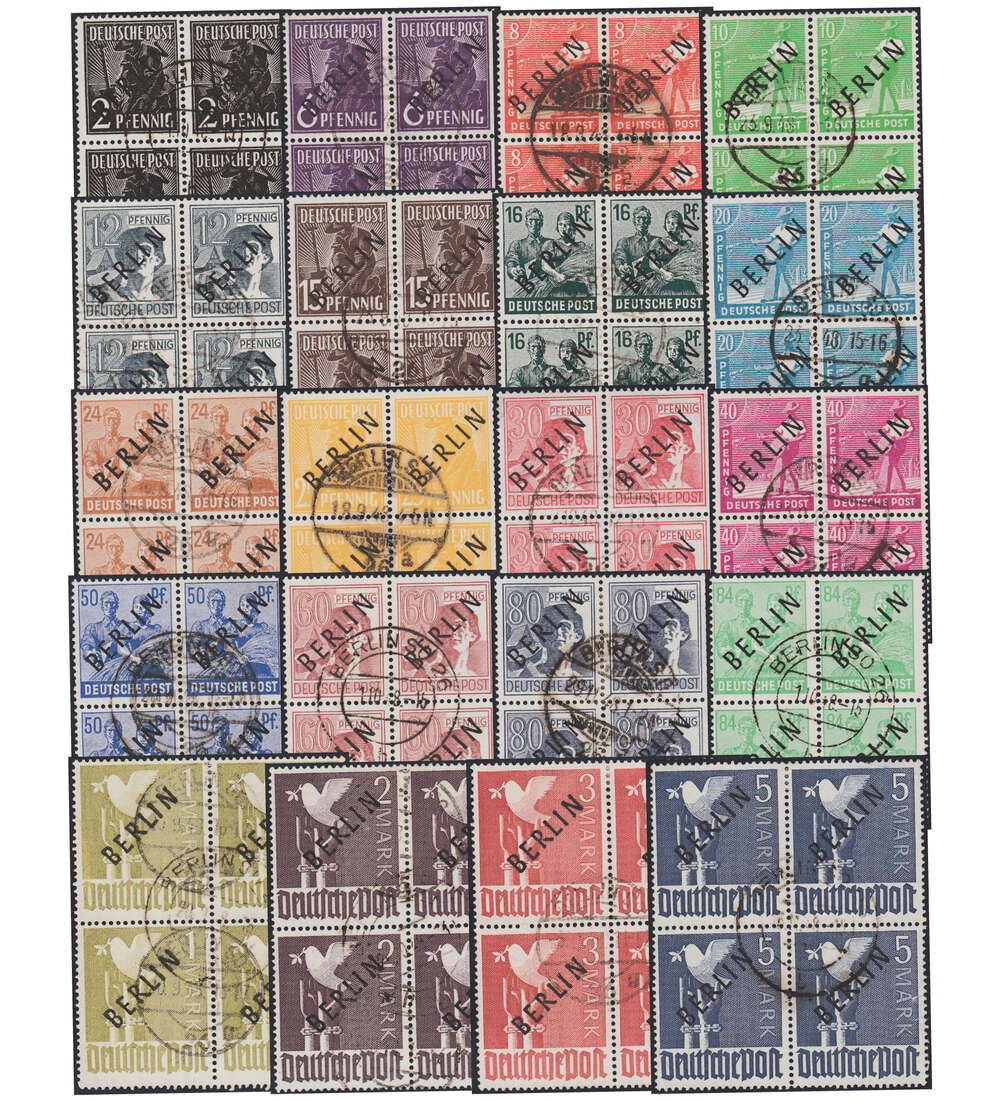 Berlin Nr. 1-20  in Viererblocks gestempelt