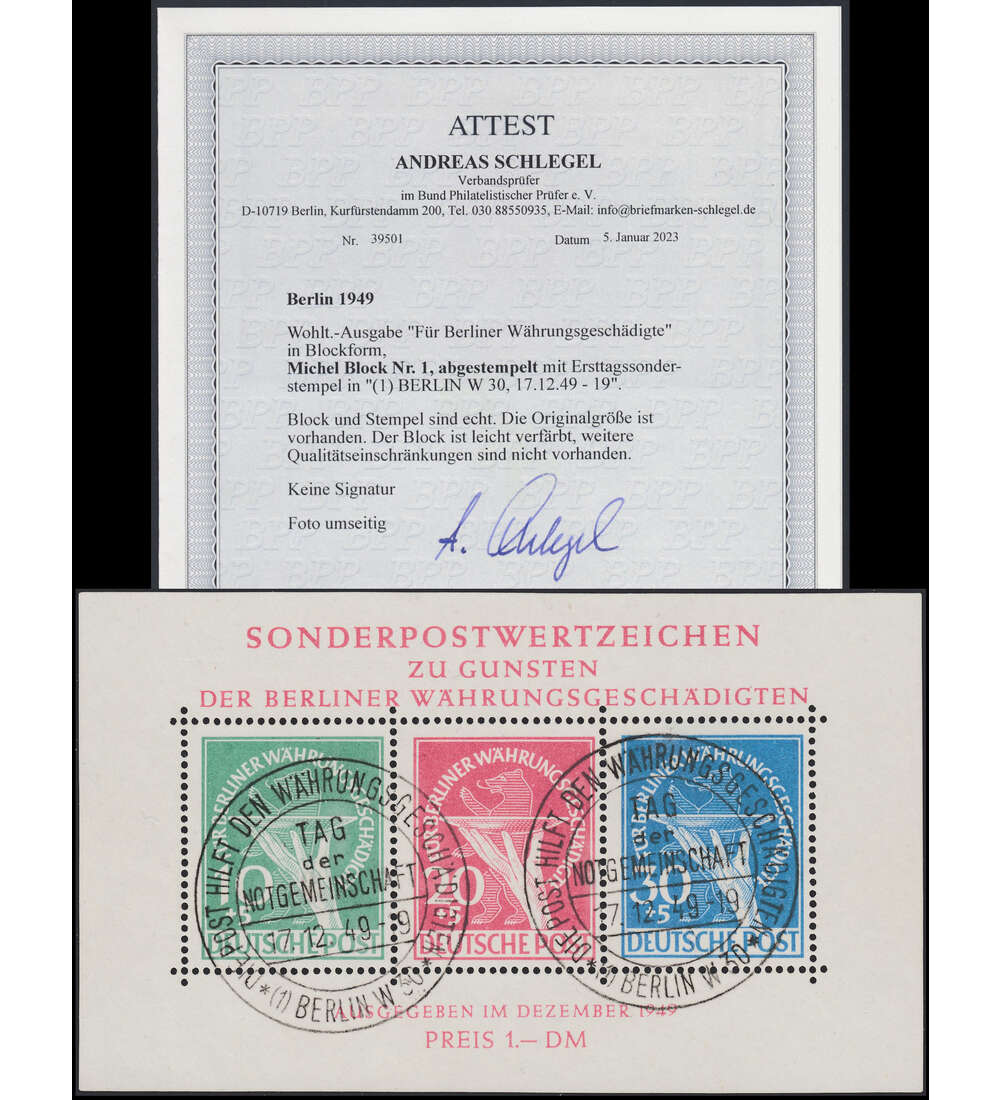 Berlin Block 1 gestempelt mit Attest