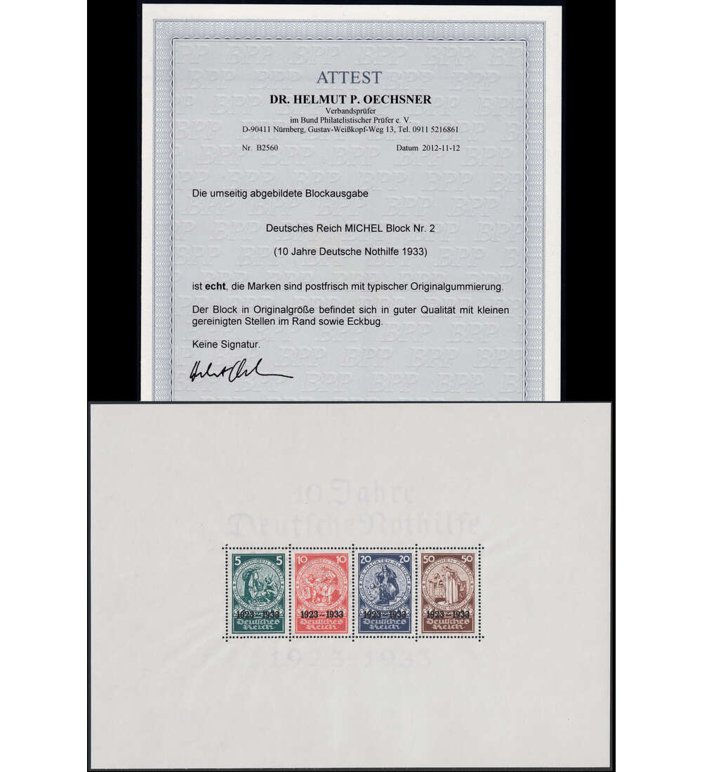 Deutsches Reich Block 2 ungestempelt mit Attest