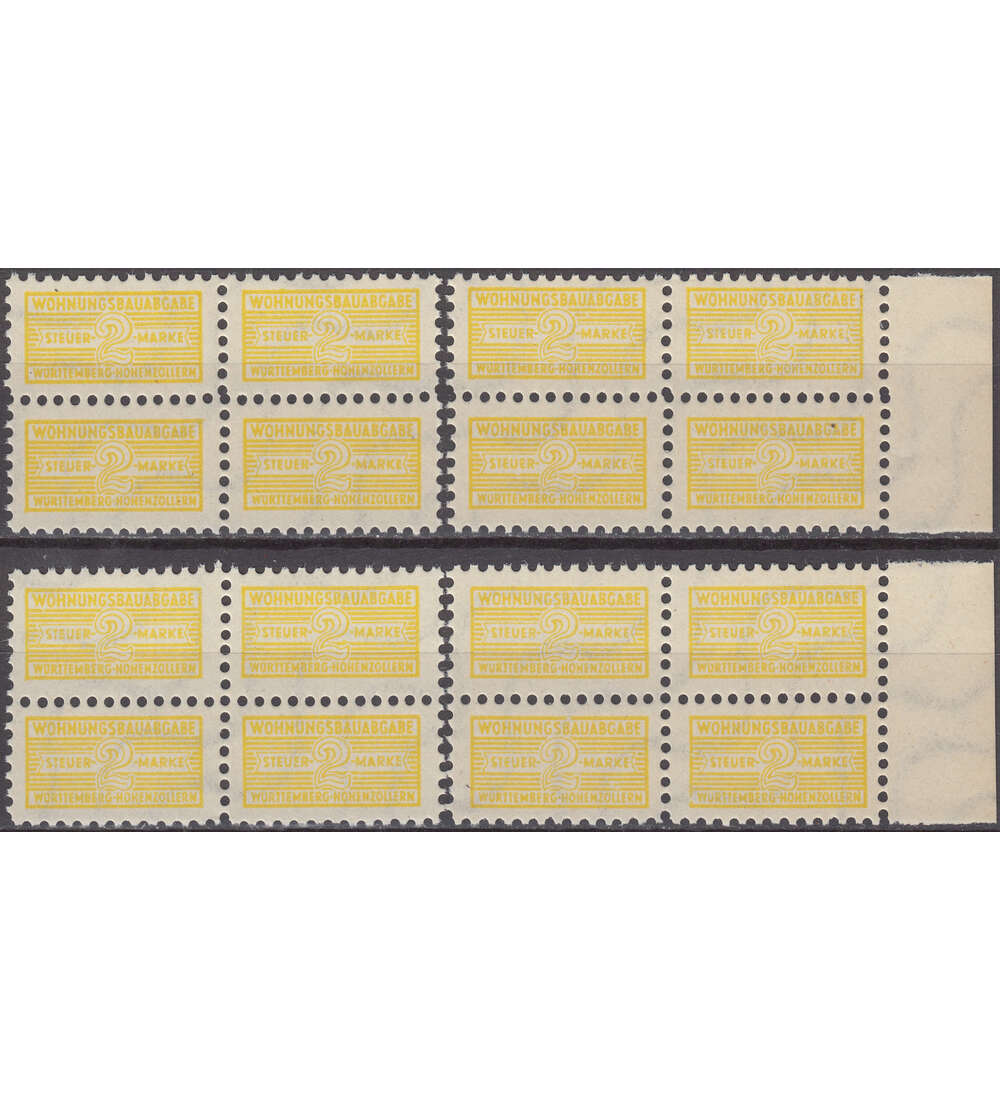 Frz. Zone Wohnungsbau Nr. 3 a postfrisch in 4er-Bl�cken