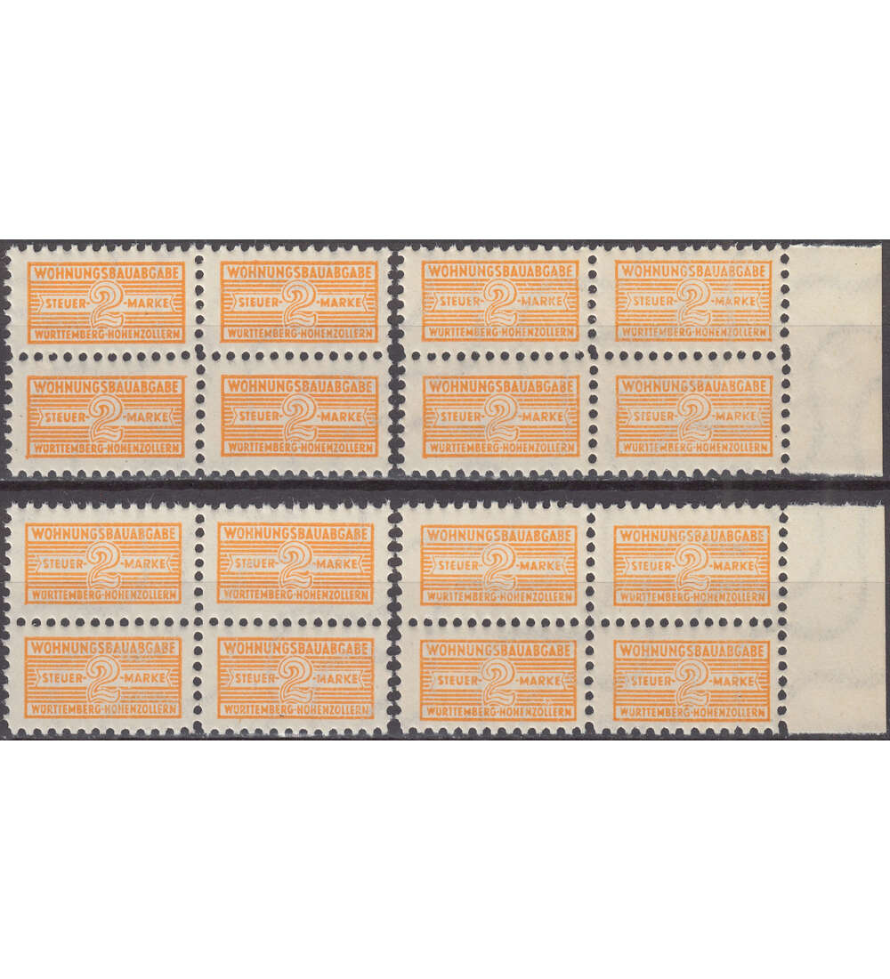 Frz. Zone Wohnungsbau Nr. 3 c postfrisch in 4er-Bl�cken