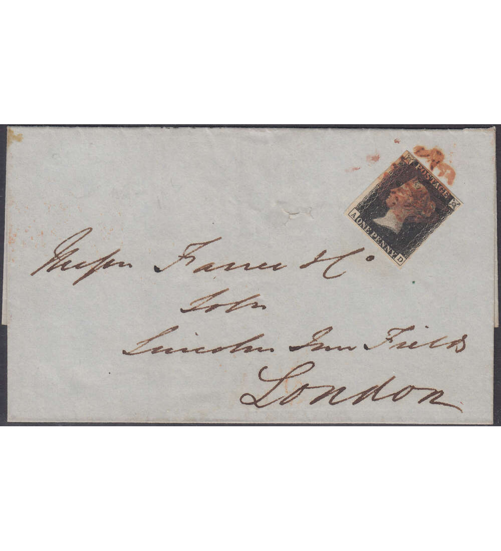 Grobritannien Black Penny auf Brief