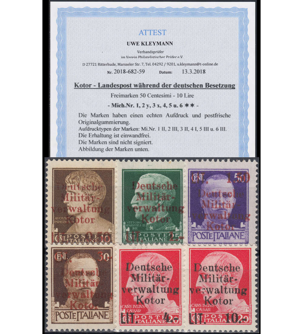 Deutsche Besetzung Kotor Nr. 1-6 postfrisch **