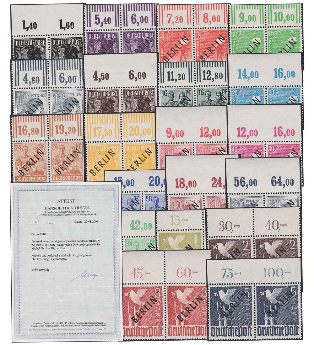 Berlin Nr. 1-20 postfr. waagerechte Prchen vom Oberrand