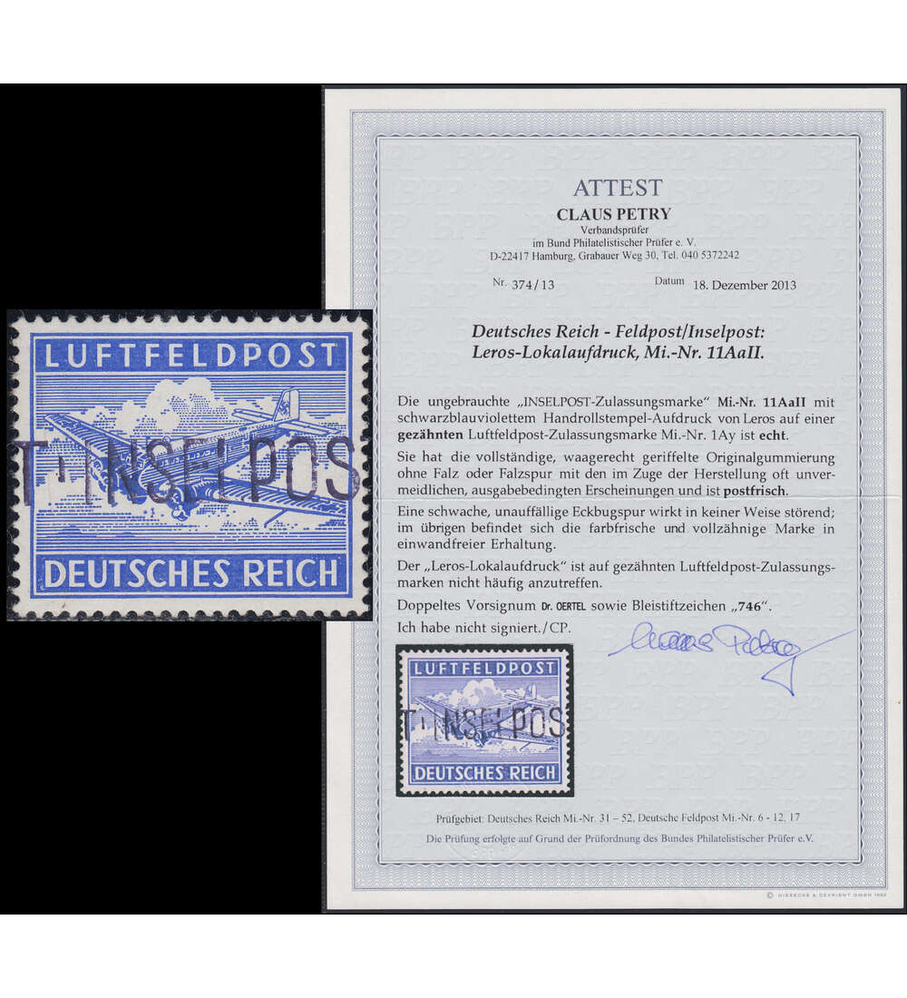 Deutsches Reich - Feldpost Nr. 11 Aa postfrisch mit Attest