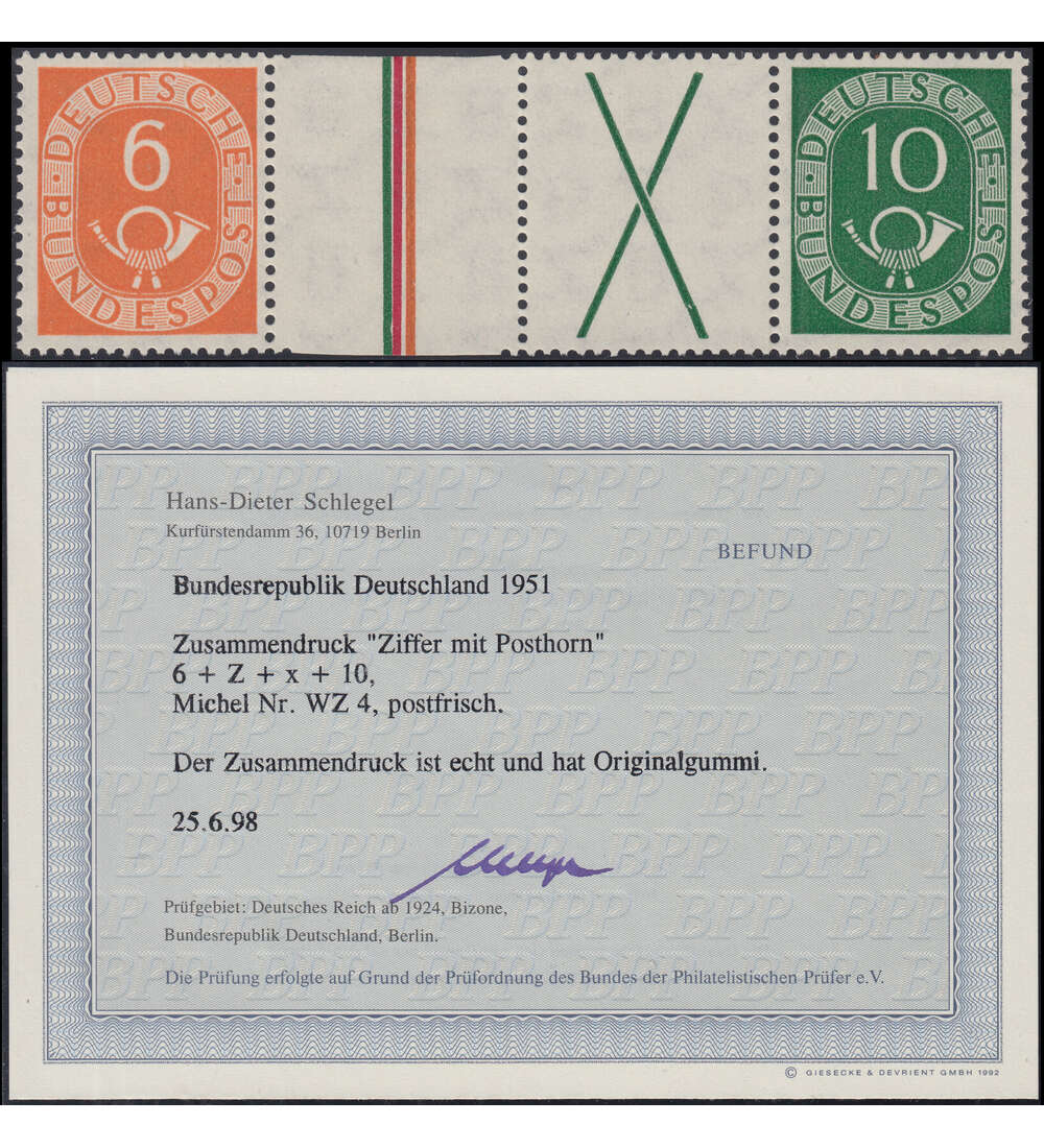 BRD Bund WZ 4 postfrisch ** Posthorn-Zusammendruck