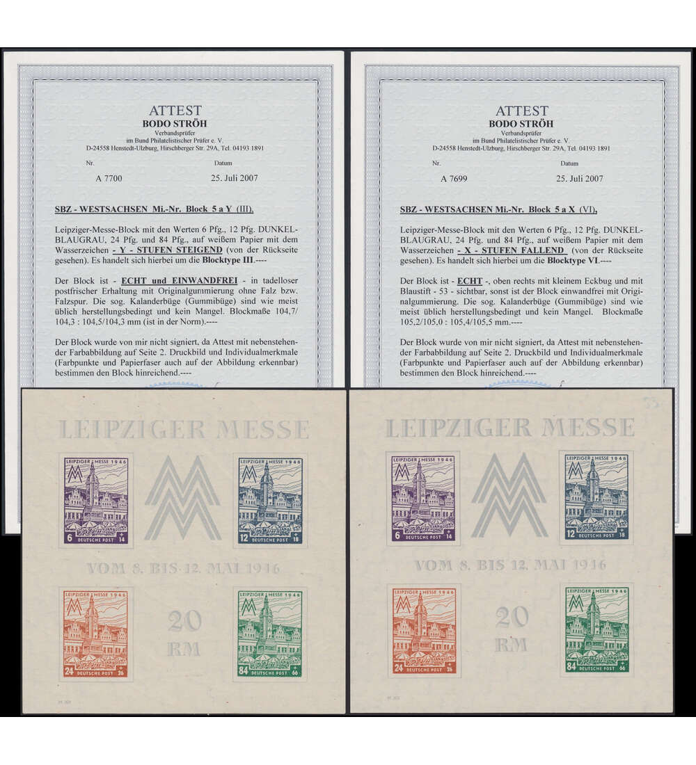 SBZ Block 5 X und Y postfrisch mit Attest