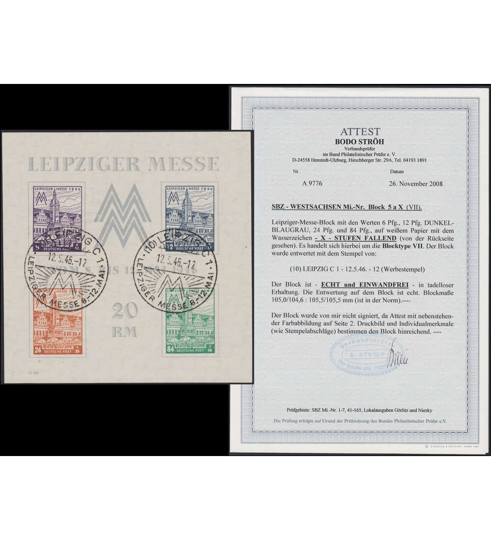 SBZ Block 5 X a gestempelt mit Farbfotoattest
