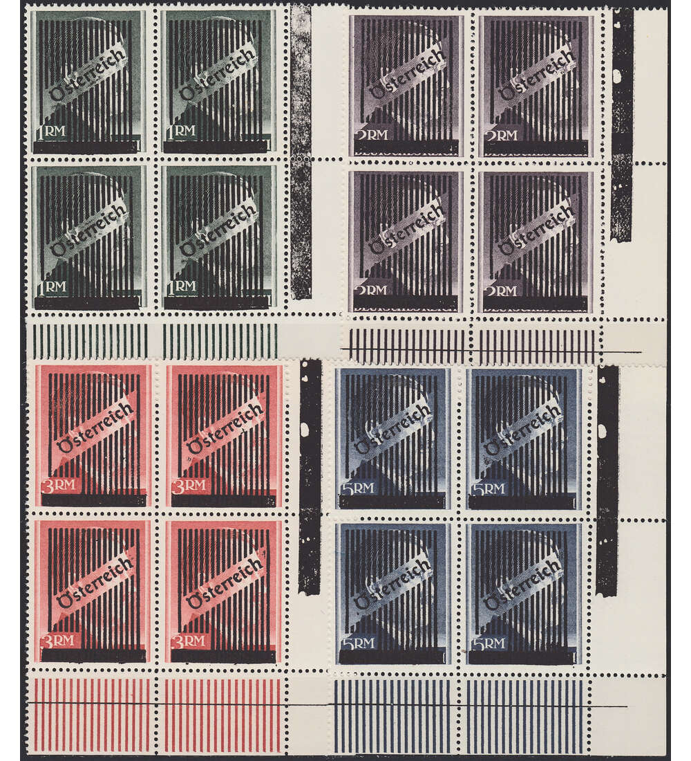 sterreich Hitler-Aufdrucke Nr. Va-Vd postfrisch, geprft Viererblocks Ecke unten rechts