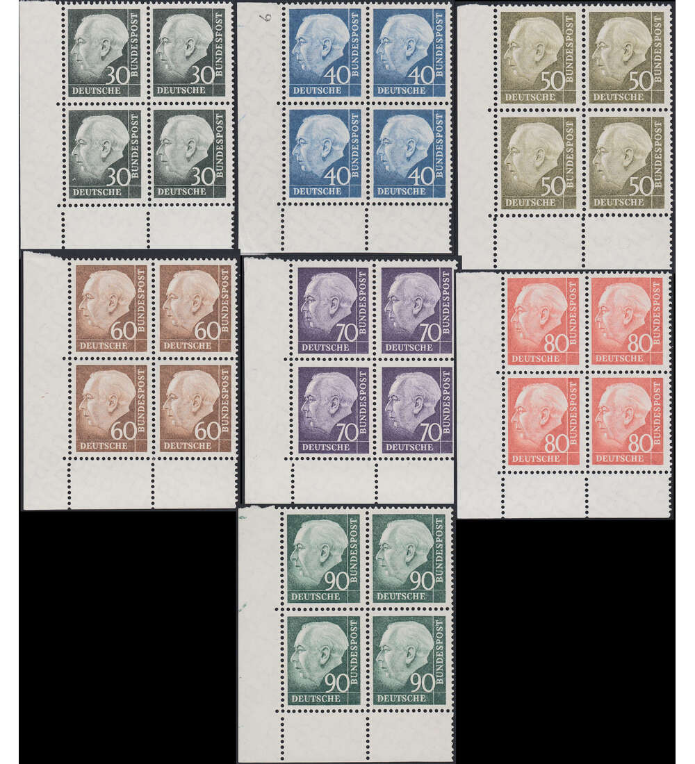 BRD Heuss Kleinformat Nr. 259-265 postfrisch Eckrand Viererblocks unten links