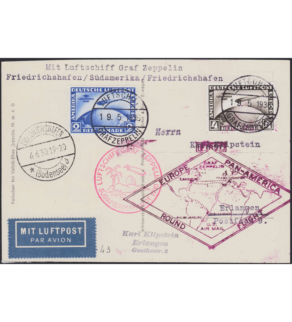 Dt. Reich Sdamerika-Fahrt Nr. 438-439 auf Flugpostkarte