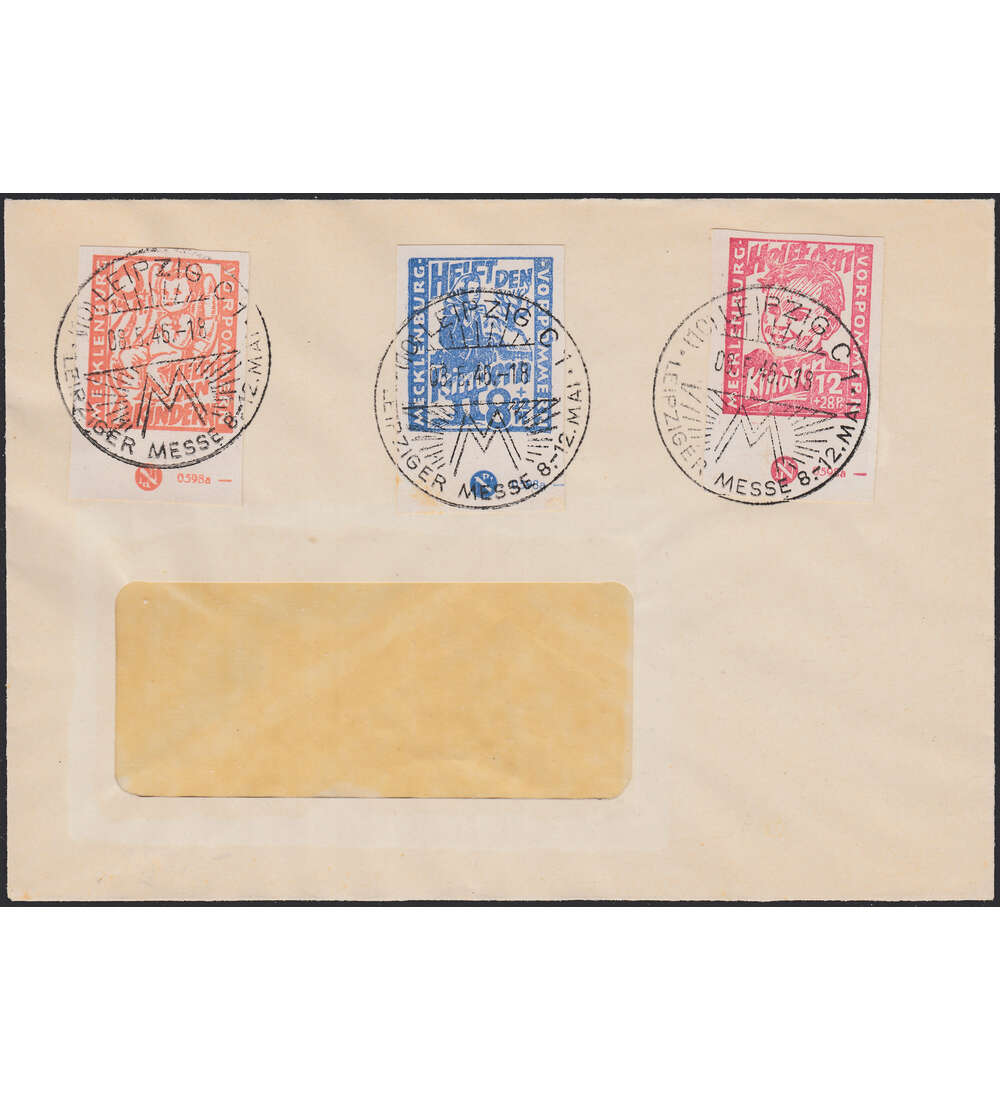 SBZ Kinderhilfe 1945 Nr. 26-28 U mit Sonderstempel auf Blankobrief