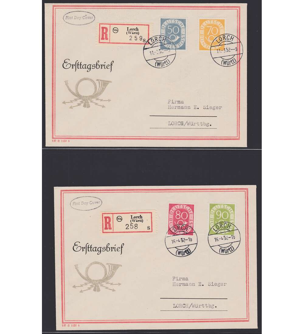 BRD Posthorn-FDC 2 Ersttagsbriefe mit Hchst- werten