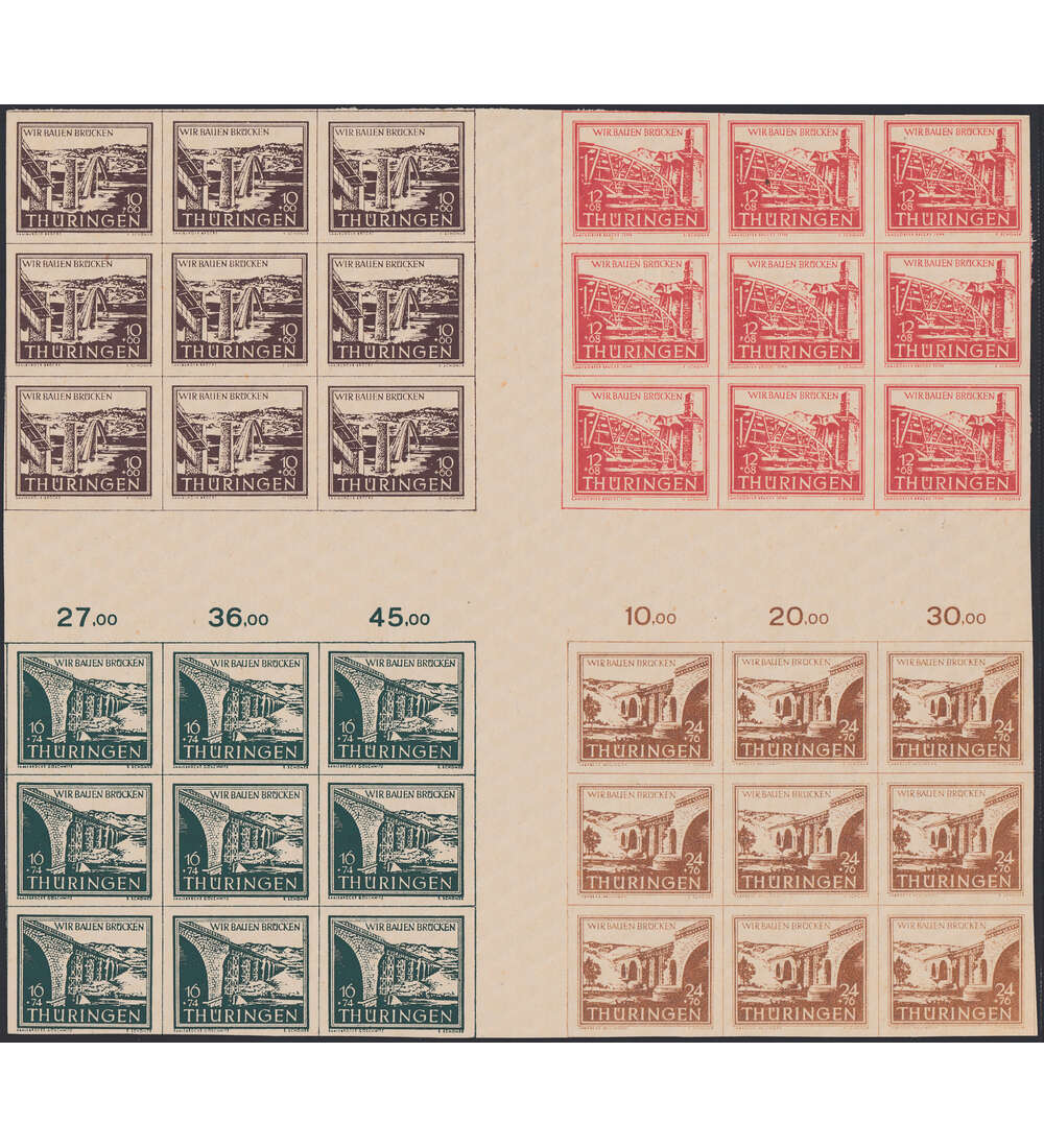 SBZ - Mittelstck Nr. 112-115 postfrisch aus Grobogen mit je 9 Werten