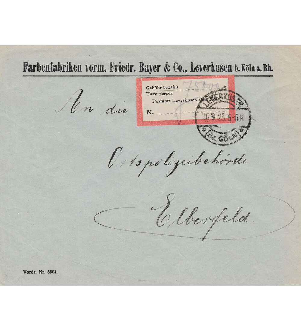 Leverkusen-Lokalausgabe Nr. 1 a auf Brief von 1923