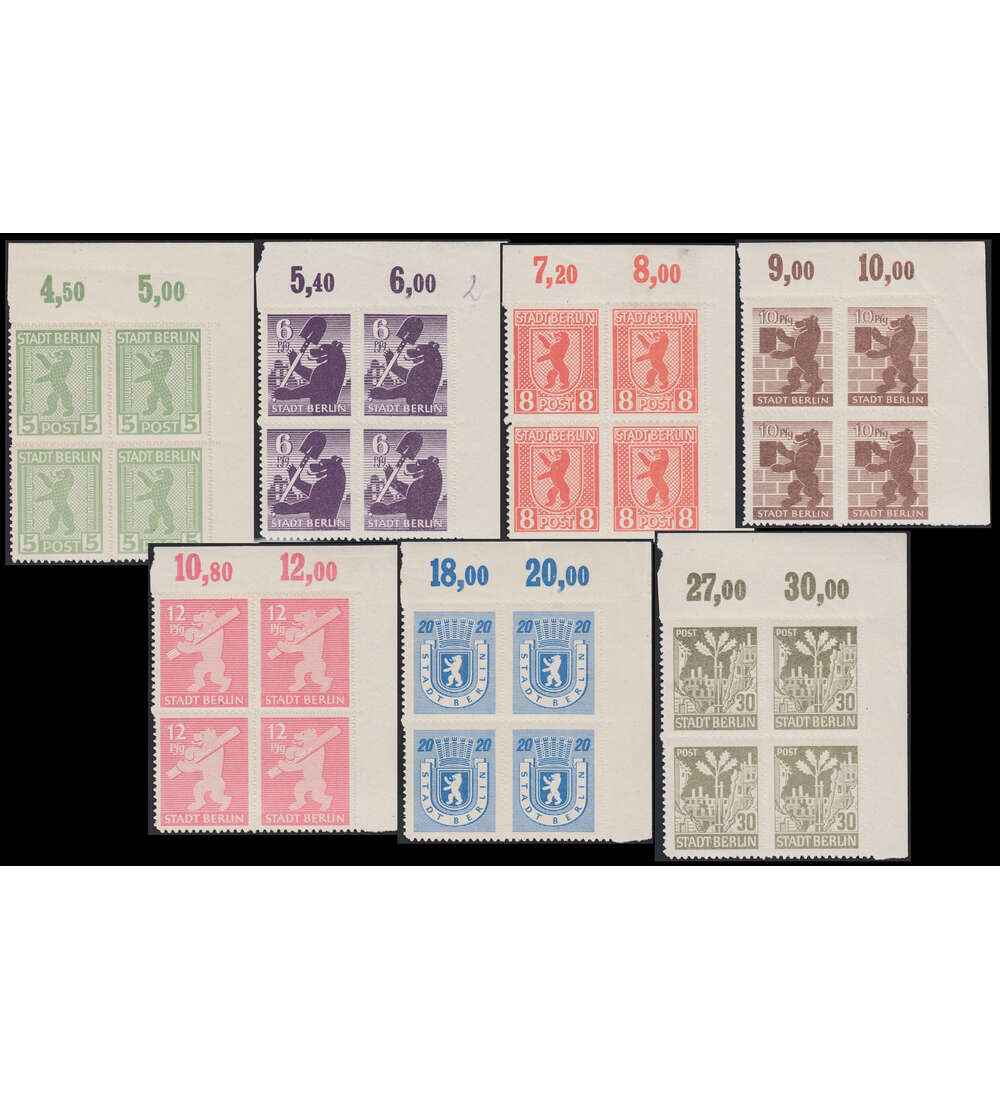 SBZ Nr. 1-7 B postfrisch im Viererblock , Eckrandsatz rechts oben