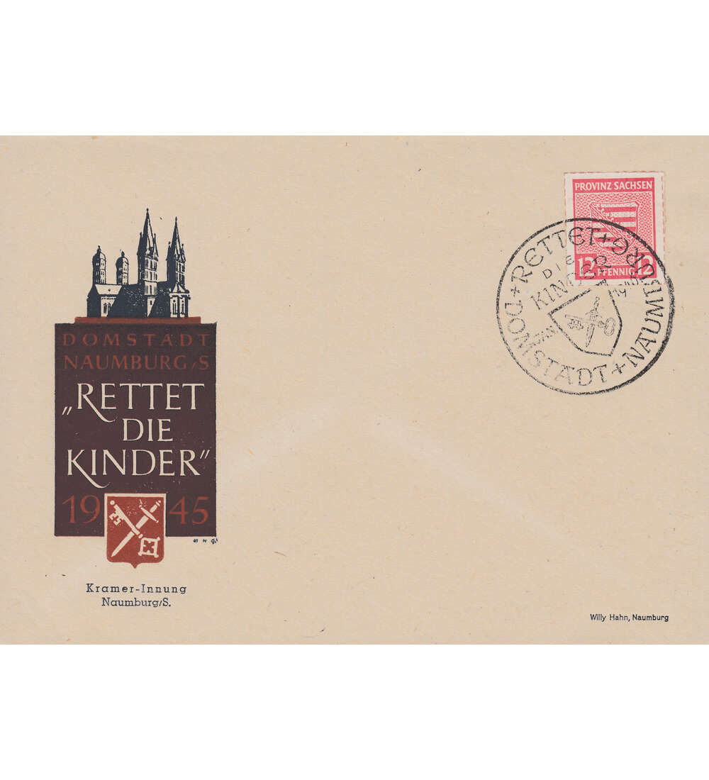 Lokalausgabe Naumburg 12 Pfennig H�chstwert auf Sonderbeleg Kinderhilfe 1946