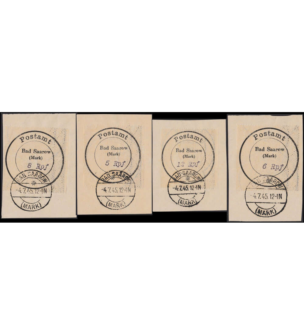 Lokalausgabe Bad Saarow Nr. 3-6 Postverschlusszettel Abstempelung 4.7.45