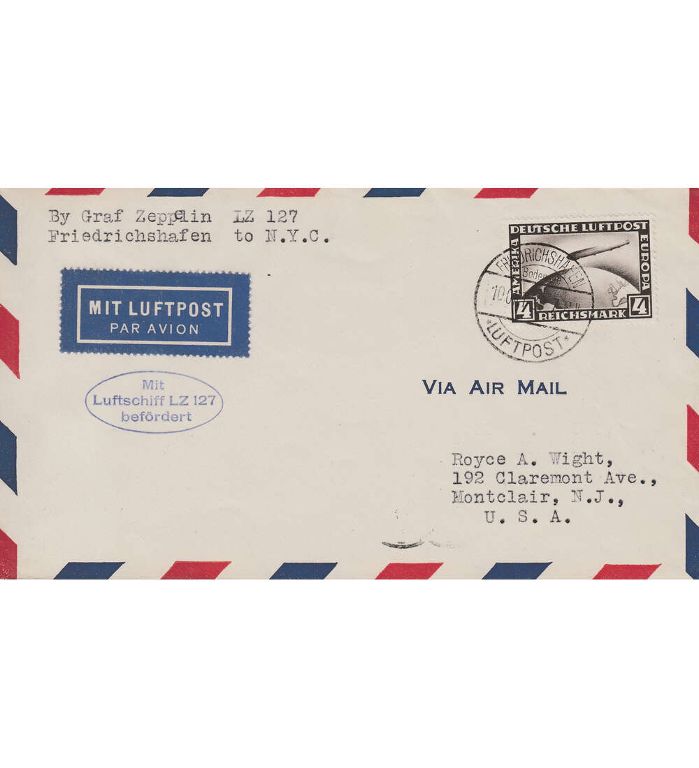 Deutsches Reich Zeppelinbrief frankiert mit 4 Mark Hchst- wert
