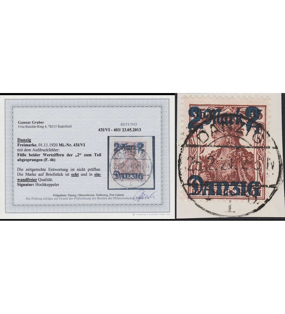 Danzig mit Befund Nr. 43 I/VI gestempelt Farbfotobefund Gruber