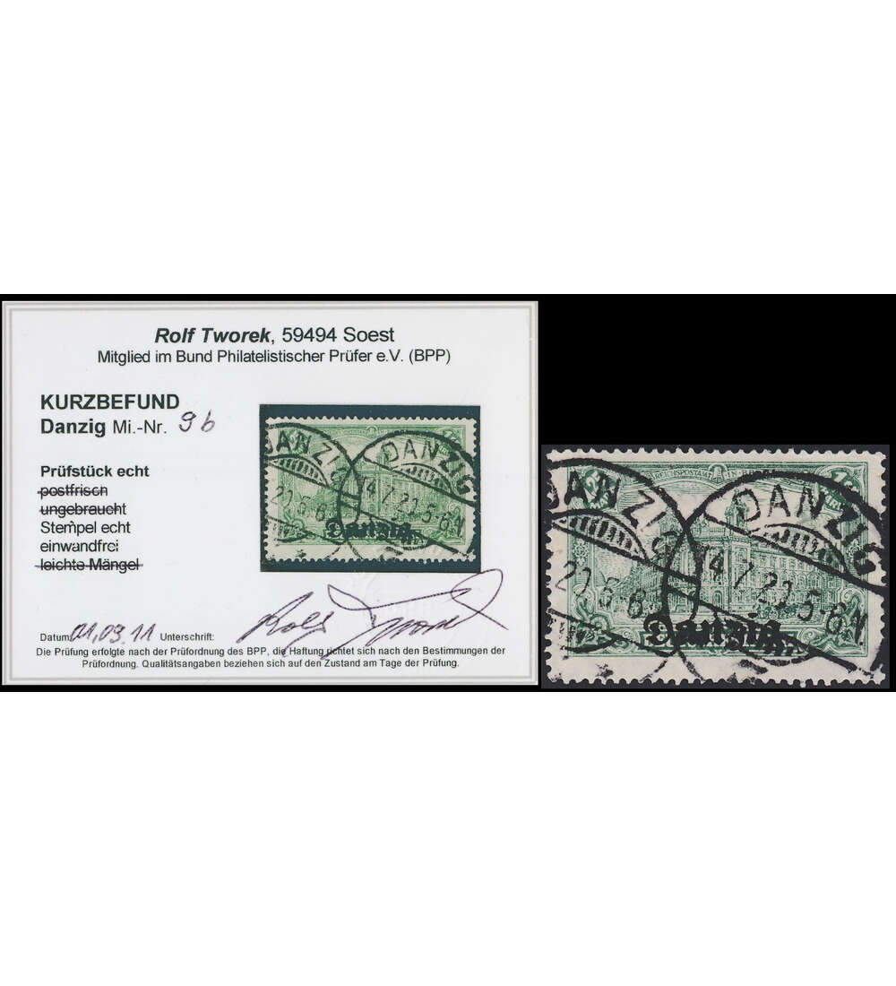 Danzig mit Befund Nr. 9 b gestempelt Farbfotobefund Tworek