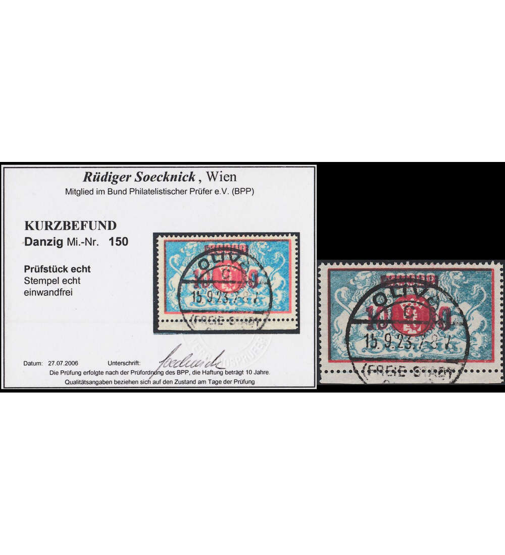 Danzig mit Befund Nr. 150 gestempelt Farbfotobefund Soecknick