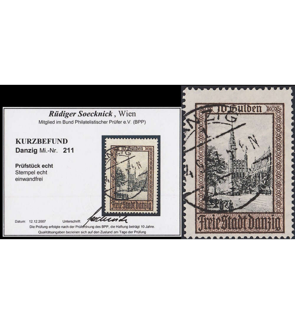 Danzig mit Befund Nr. 211 gestempelt Farbfotobefund Soecknick