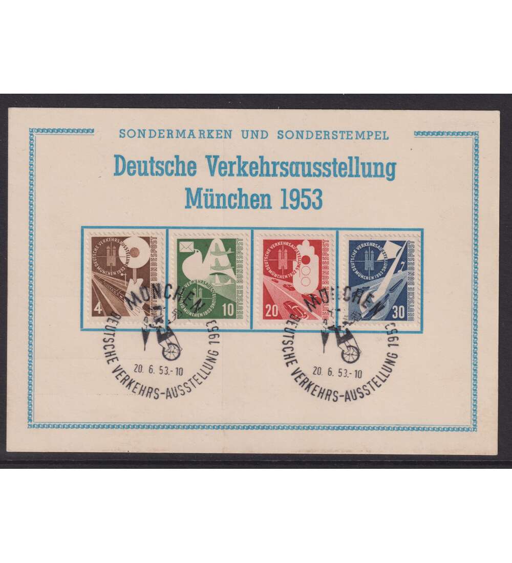 BRD Verkehrsausstellung 1953 Nr. 167-170 auf Sonderkarte mit Sonderstempeln