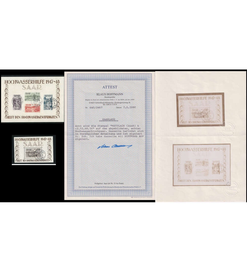 Saar Hochwasserblocks Block 1+2 gestempelt mit Farbfotoattest Hoffmann