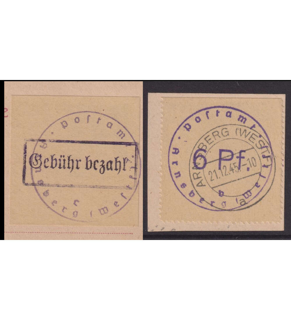 Lokalausgabe Arnsberg Ganzsachen-Ausschnitt PA 03b und Nr. 1 gestempelt