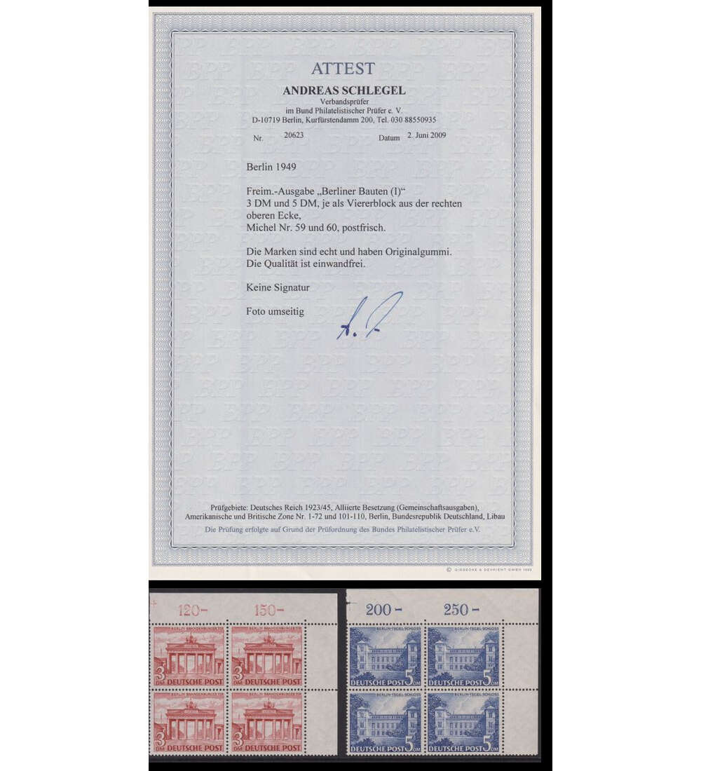 Berlin Bauten-H�chstwerte Nr. 59-60 postfrisch 4er-Block mit Farbfotoattest Schlegel