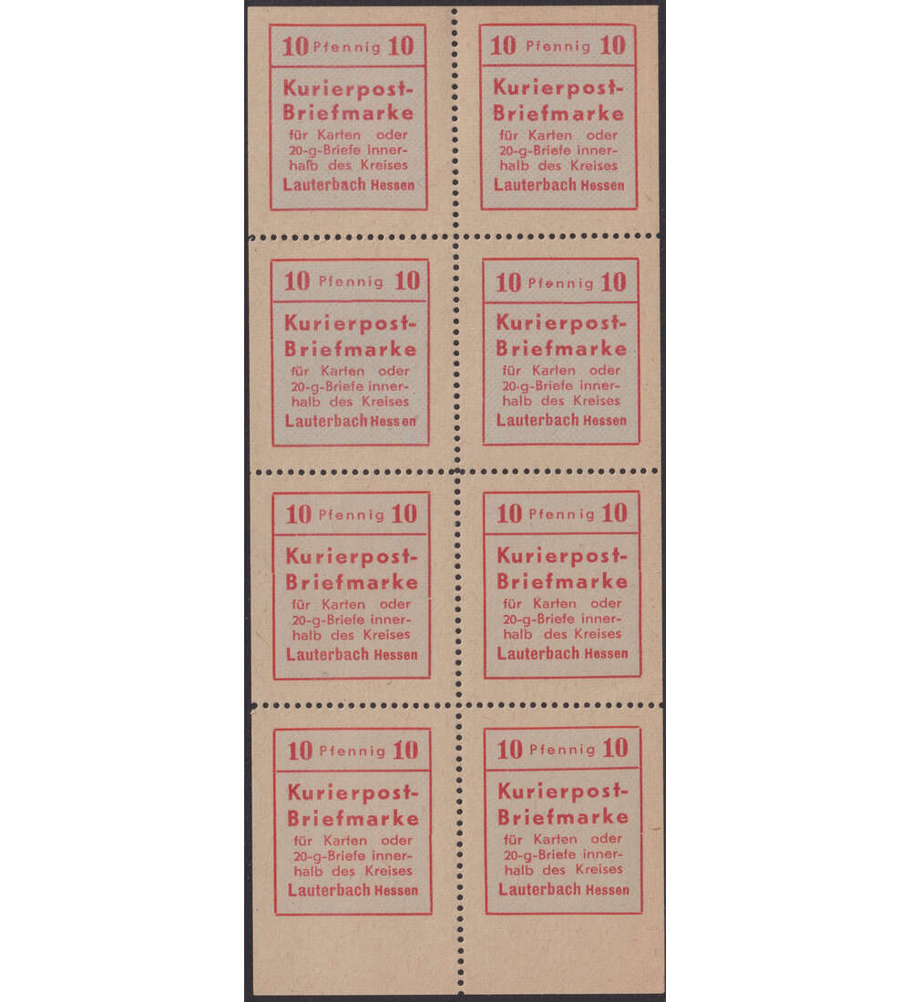 Lokalausgabe Lauterbach Kurierpost Nr. 1 postfrisch im Kleinbogen mit 8 Werten