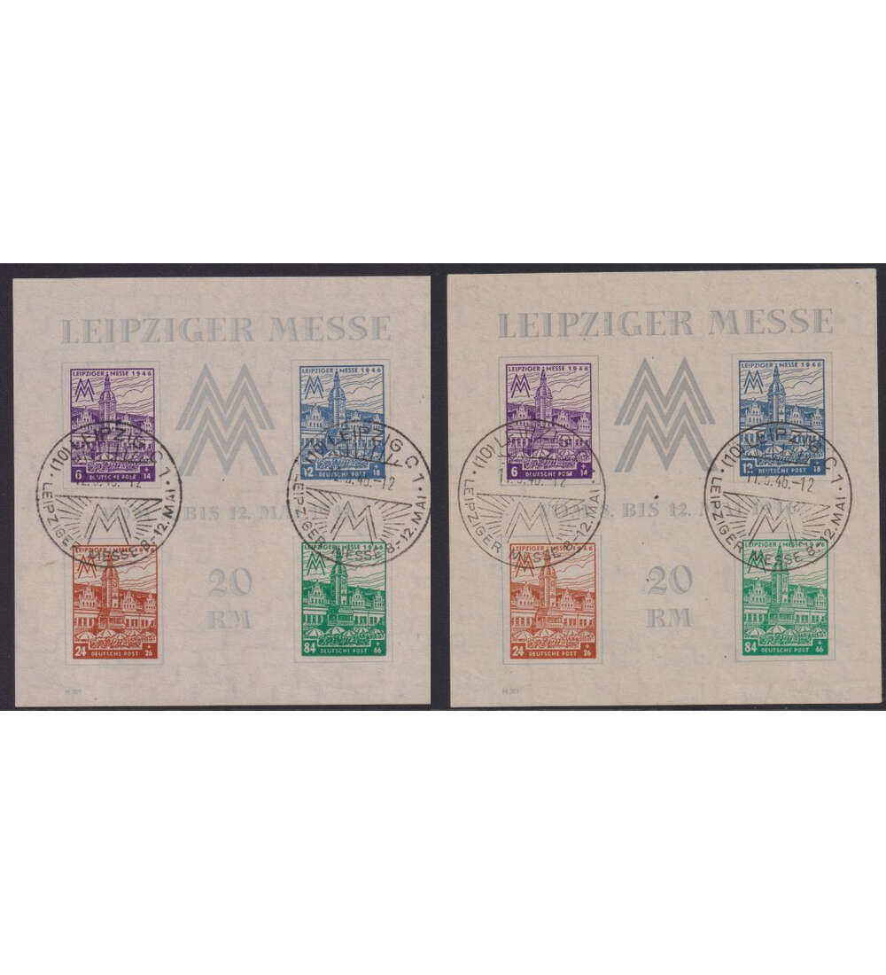 SBZ Messe-Blocks 1946 Nr. 5 X + Y mit Sonderstempel Leipziger Messe
