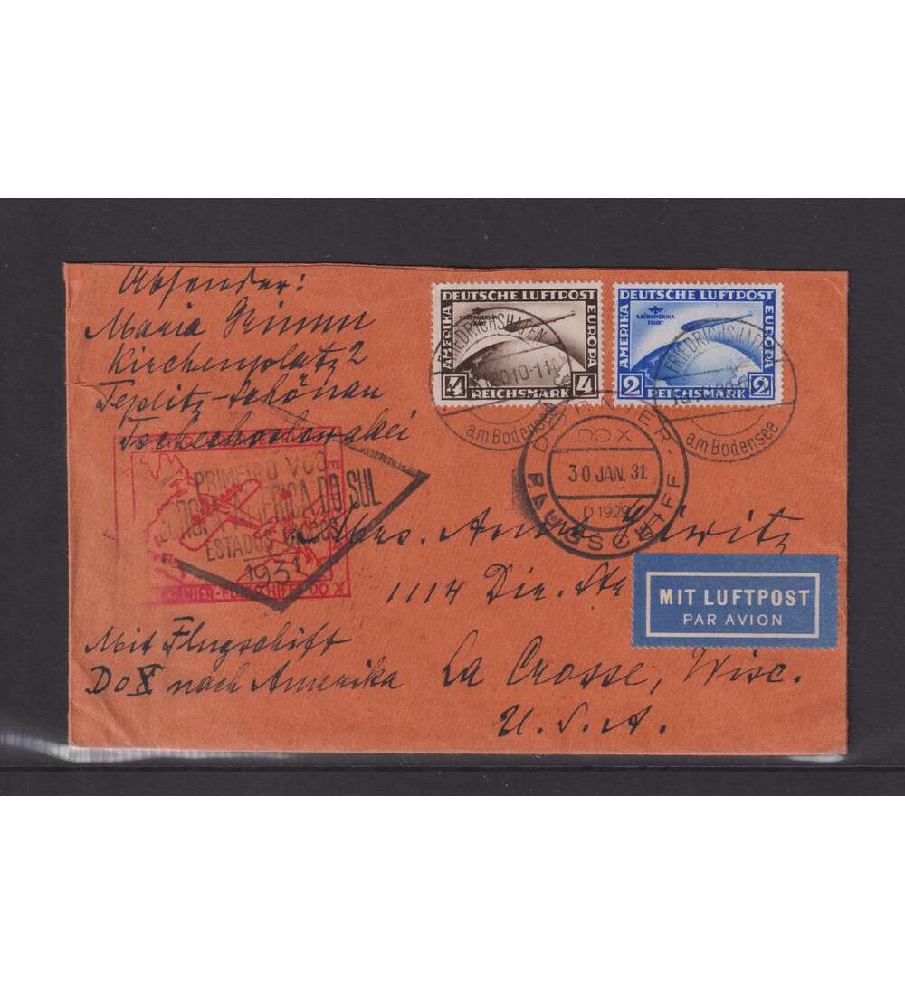 Dt. Reich Sdamerika-Fahrt Nr. 438-439 auf dekorativem Luftpostbrief