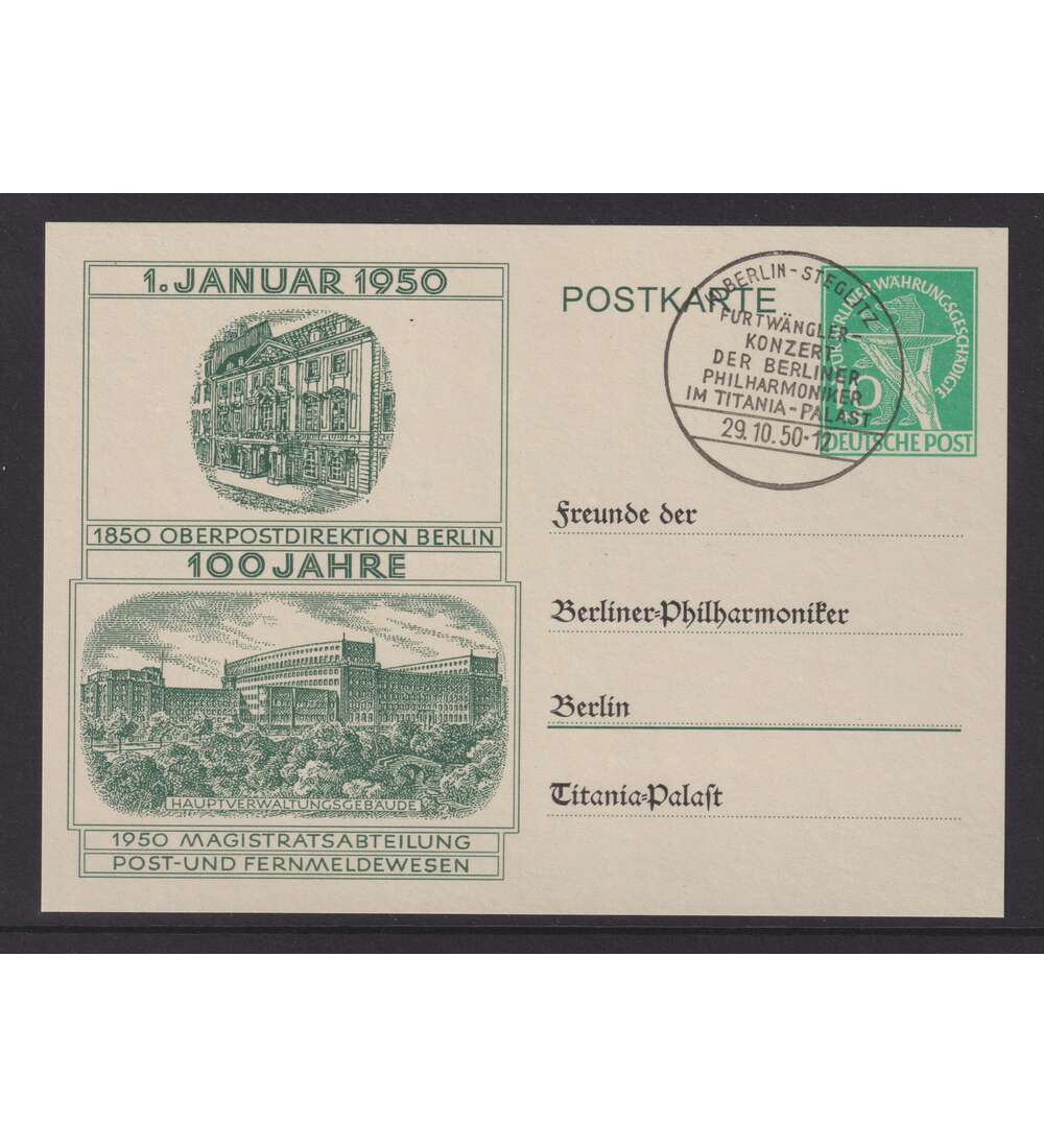 Berlin - Ganzsache P 22 Postkarte mit Sonderstempel 100 J Oberpostdirektion Berlin