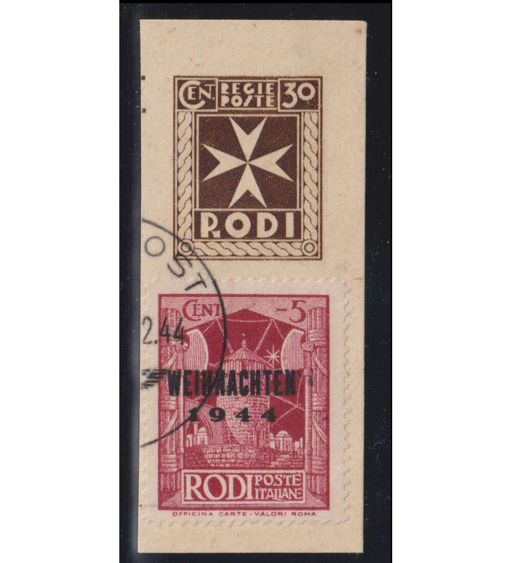 Dt. Reich - Feldpost Nr. 12 auf Kartenabschnitt Insel Rhodos, Weihnachten 44