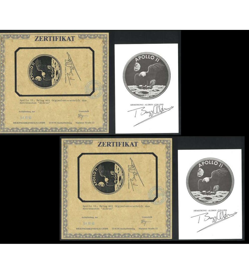 Originalbelege Lois Amstrong / Aldrin Original-Unterschriften mit Echtheits-Zertifikaten