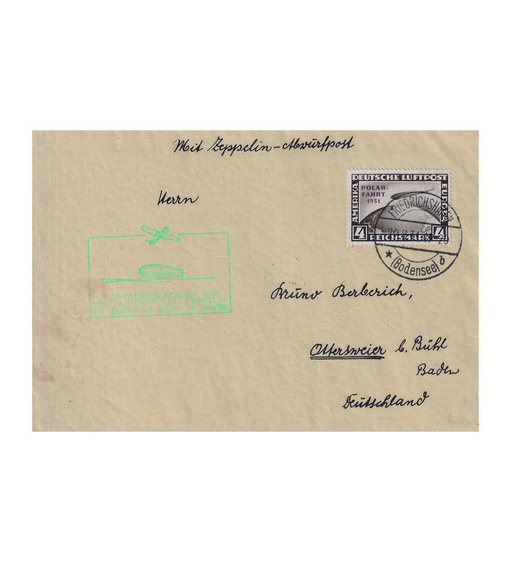 Dt. Reich Polar-Fahrt Nr. 458 als Einzelfrankatur dekorativem Zeppelinbeleg