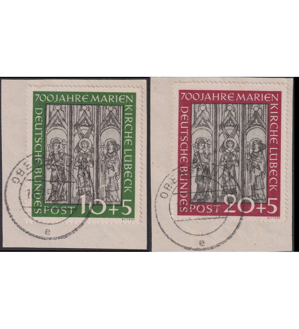 BRD Lbecker Kirchenfenster Nr. 139-140 auf Briefab- schnitten rundgestempelt