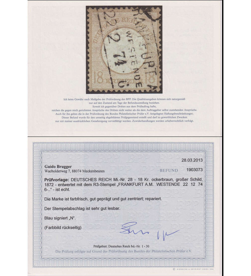 Dt. Reich - 18 Kreuzer Nr. 28 gestempelt mit Farbfotobefund
