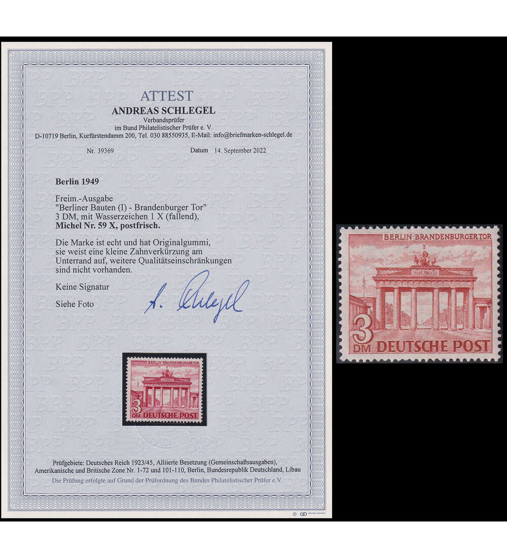 Berlin Nr. 59 X postfrisch Bauten 1949 mit Farbfotoattest Schlegel