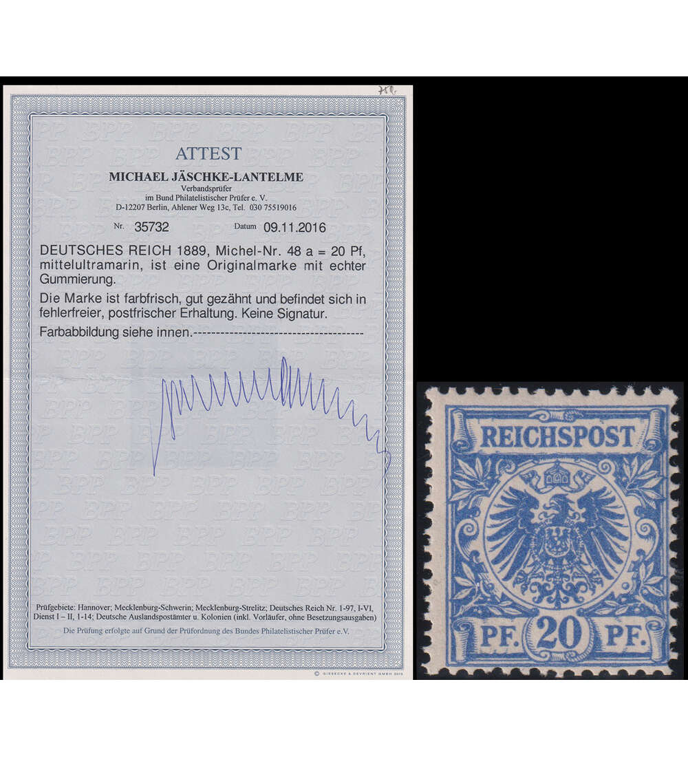 Deutsches Reich - Farbe Nr. 48 a postfrisch mit Farbfotoattest