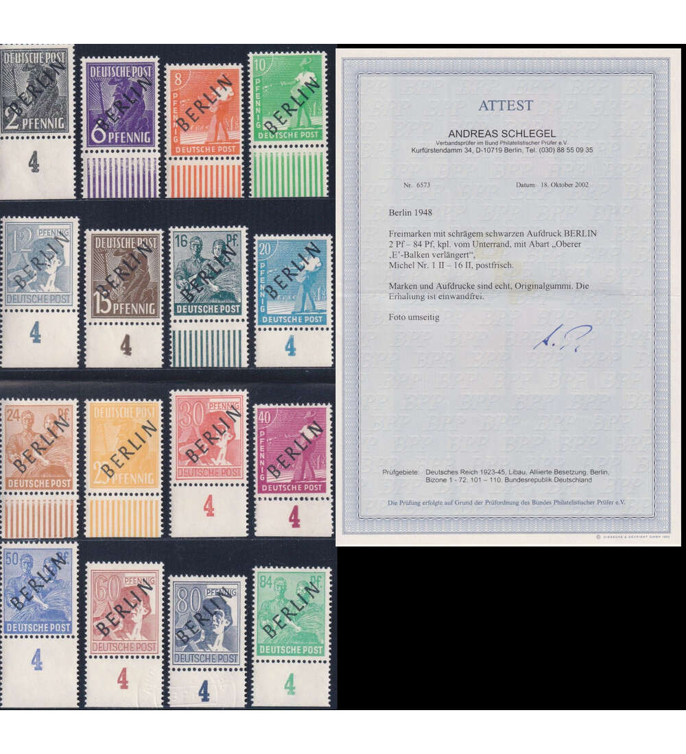 Berlin Schwarzaufdrucke Nr. 1-16 AF II postfrisch mit Farbfotoattest Schelgel