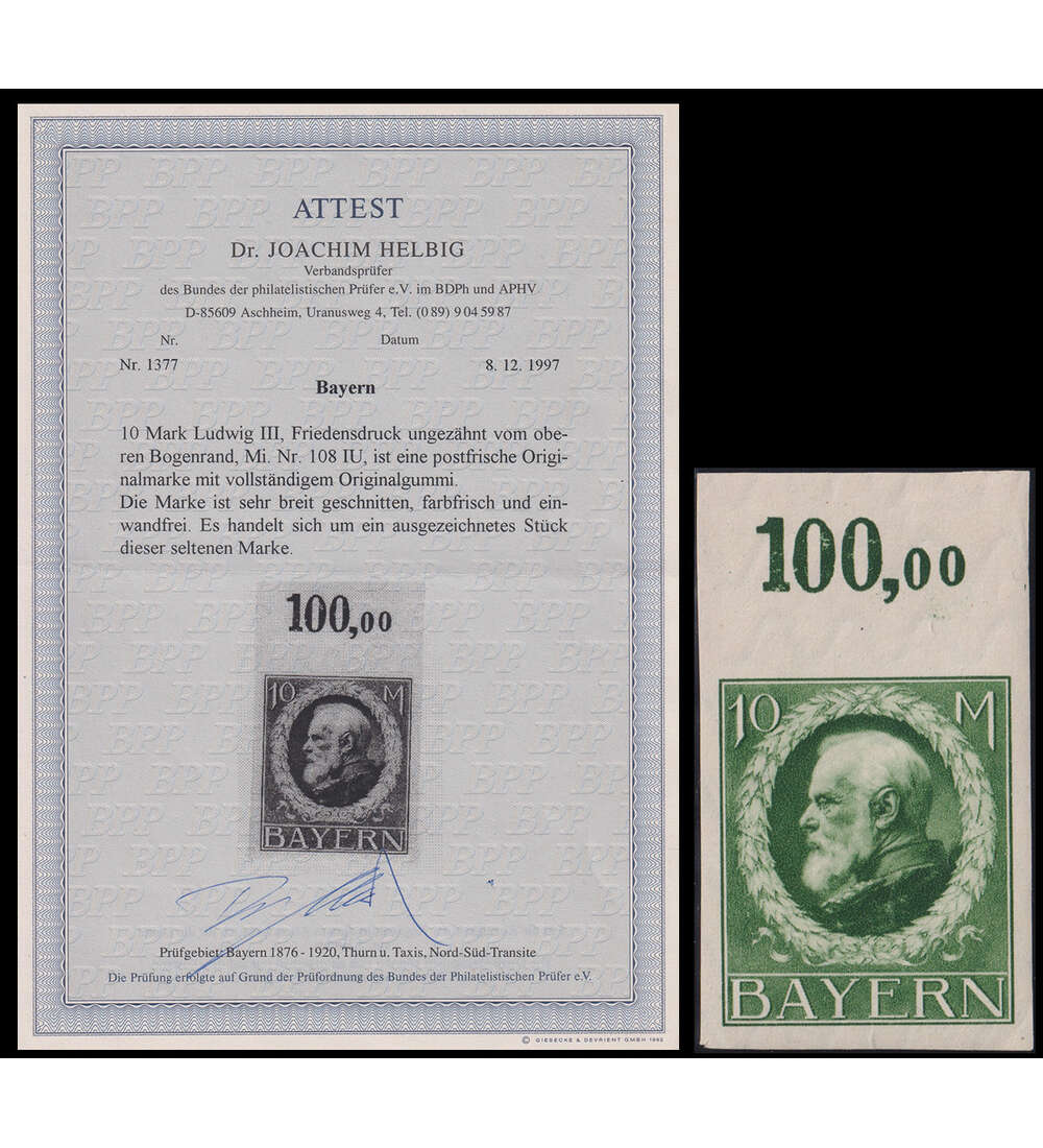 Bayern Ludwig III Nr. 108 I U postfrisch mit Fotoattest