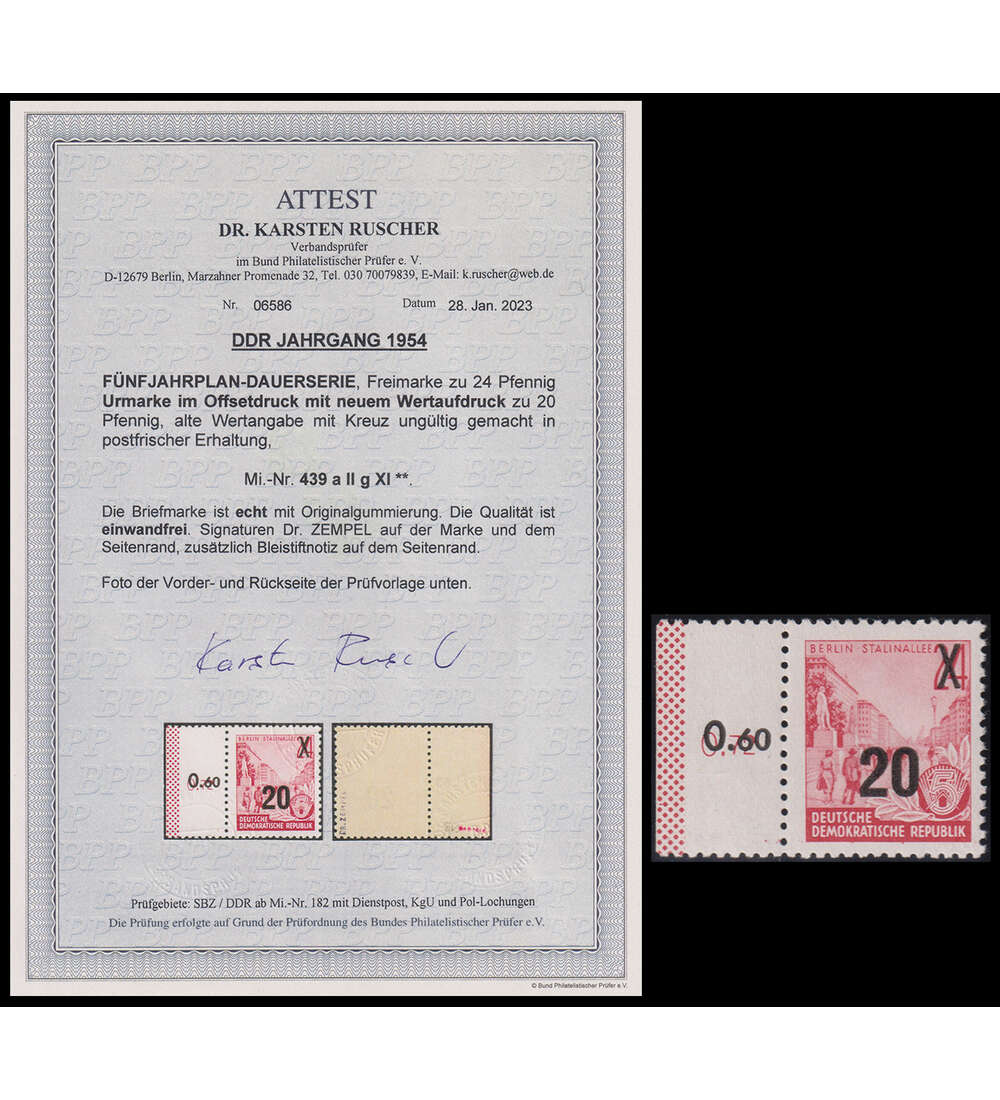DDR F�nfjahrplan Urdruck Nr. 439 a II g XI postfrisch mit Farbfotoattest Dr. Ruscher