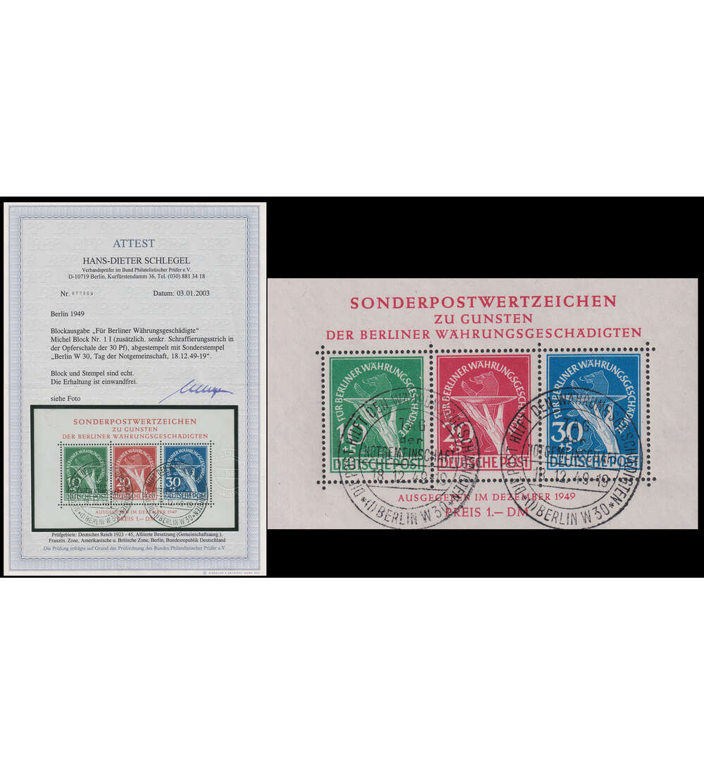 Berlin - Block 1 I mit Sonder- stempeln Whrungsgeschdigten-Block