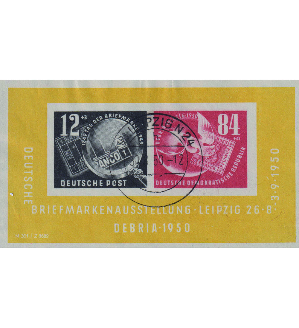 DDR - Block 7 III gestempelt DEBRIA 1949 m. Plattenfehler schrger Strich ber 1