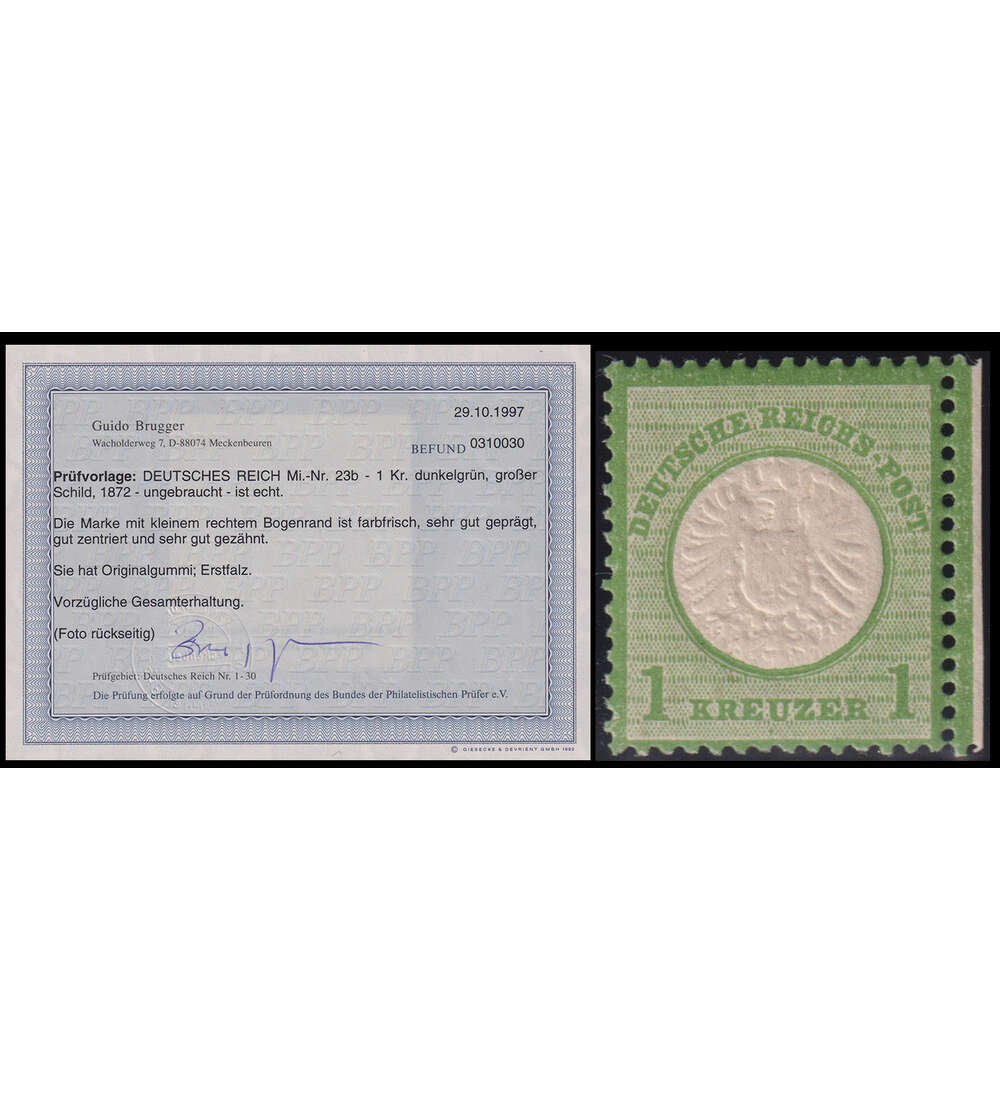 Deutsches Reich Brustschild Nr. 23 b ungestempelt mit Farbfotobefund